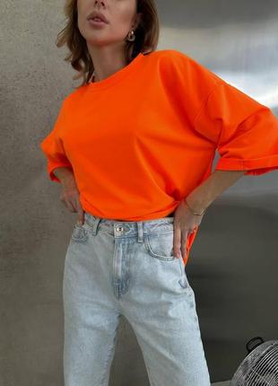 Женская однотонная оранжевая футболка оверсайз, красивая женская футболка