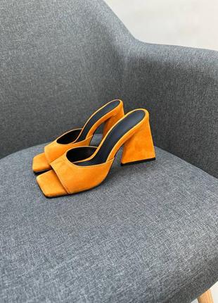 Оранжевые оранжевые сабо шлепанцы с квадратным носком2 фото