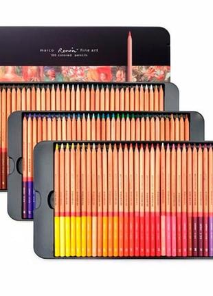 Набір різнокольорових олівців 100 шт, металевий кейс marco renoir2 фото