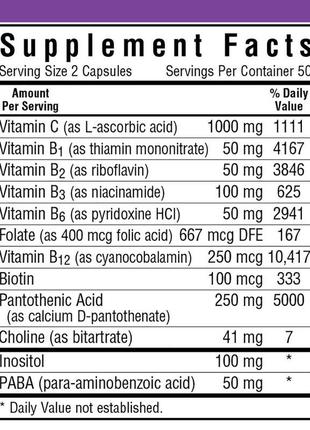 Стрес в-комплекс 100, bluebonnet nutrition, 100 гелевих капсул2 фото