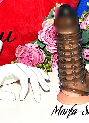 Велика насадка для збільшення пенісу з пупиришками, щільна насадка на вібратор, силіконова насадка з пупирками для члену ms12