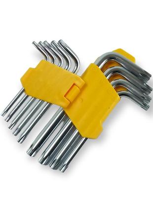 Набір ключів г-подібних torx сталь з отвором 9 одиниць (т10, т15, т20, т25, т27, т30, т40, т45, т50) сталь (арт.48104)