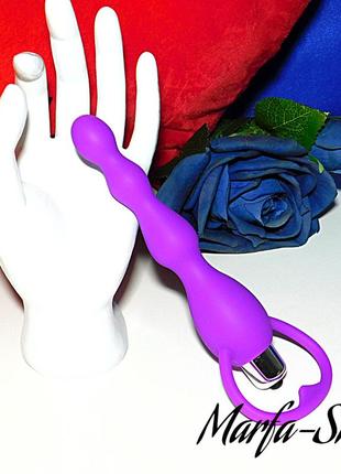 Силиконовый анальный вибратор 2 в 1, вибратор анальный ребристый фиолетовый 10 режимов, 17 см ms1