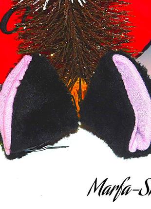 Вушки лисиці, вушка кішечки, хутрові чорно-рожеві котячі ушки шпильки для дорослих, лисячі вушка заколки для рольових ігор, ms1