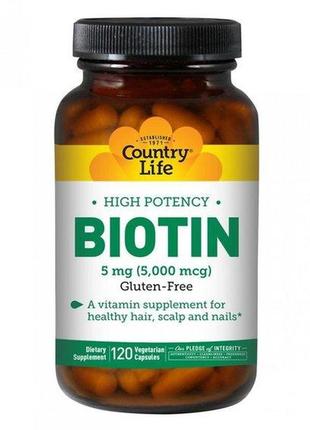 Биотин country life high potency biotin 5 mg 120 caps