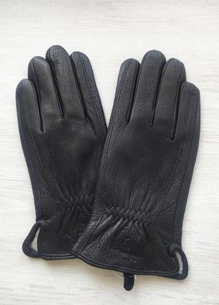 Шкіряні чоловічі рукавички з оленячої шкіри, підкладка в'язання, чорні4 фото