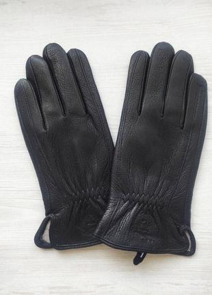 Шкіряні чоловічі рукавички з оленячої шкіри, підкладка в'язання, чорні2 фото