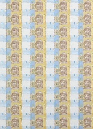 Нерозрізаний лист із банкнот нбу номіналом 1 грн 60 шт. колекційні листи банкнот. нерозрізані гривні