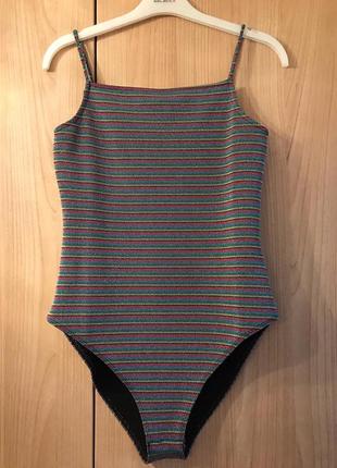 Боди в полоску с люрексом блестящее полосатое боди на бретельках в обтяжку topshop