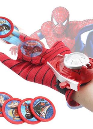 Перчатка человека паука с дискометом (4 диска). перчатки spiderman. перчатка супергероя