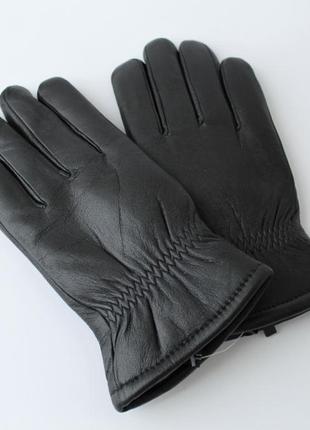 Чоловічі шкіряні рукавички перчатки зимові, штучне хутро чорні2 фото