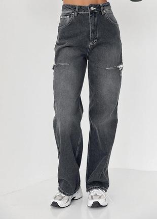 Трендові джинси з розрізами по боках/ актуальні широкі джинси