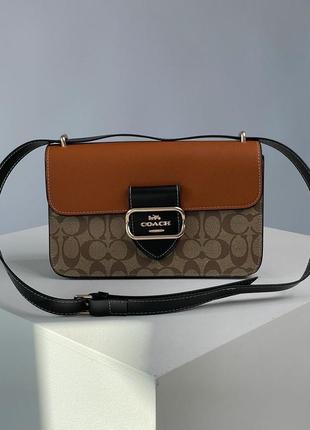 Женская сумка coach натуральная кожа + текстиль, стильная модель держит форму тренд2 фото