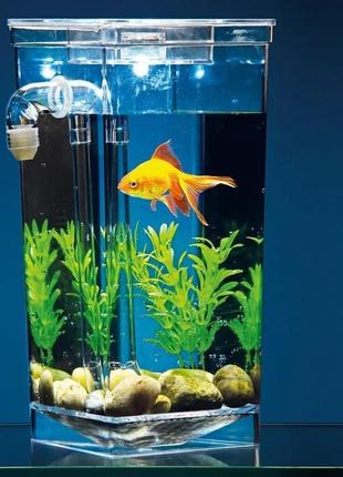Маленький самоочисний акваріум my fun fish наноакваріум для ри...1 фото