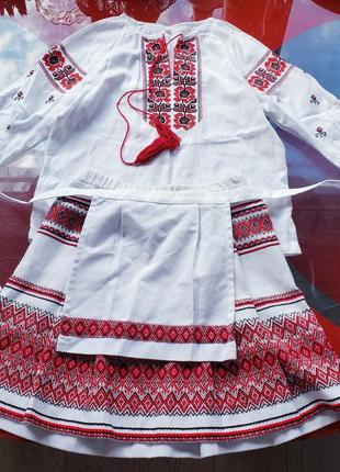 Детский украинский костюм вышиванка сорочка юбка фартук девочке 7-8-9л 122-128-134см
