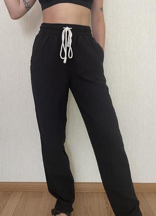 H&m брюки віскоза штани літні легкі вільного кроя прямі на резинці6 фото