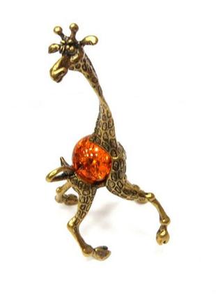 Фігурка декоративна з бронзи та бурштину жираф
