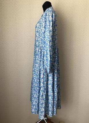 Нежное романтичное ярусное голубое платье в белый цветочек вискоза pigalle, размер 38, укр 44-46-483 фото