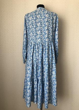 Нежное романтичное ярусное голубое платье в белый цветочек вискоза pigalle, размер 38, укр 44-46-485 фото