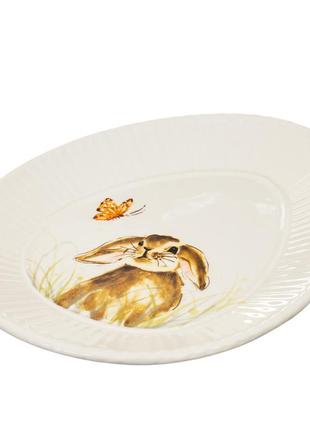 Уцінка тарілка казковий кролик і метелик (дефект заливки або фарбування цятки)