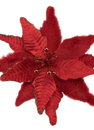 Декоративна квітка "пуансетія", червона, 32см.1 фото