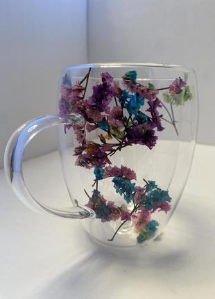Кружка с двойным дном и сухоцветами 400 мл, чашка, стакан