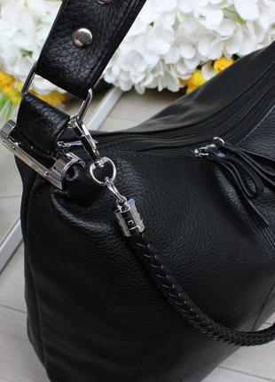 Женская стильная и качественная сумка мешок из эко кожи черная7 фото