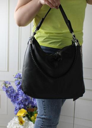 Женская стильная и качественная сумка мешок из эко кожи черная2 фото