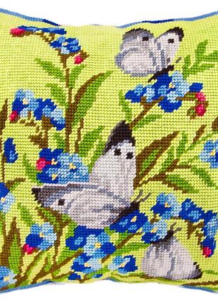 Набор для вышивки подушки крестом капустницы на незабудках с пряжей zweigart полукрест мулине 40х40 см