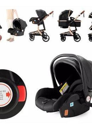 Коляска детская универсальная 3 в 1 коричневая из эко кожа детская коляска автокресло