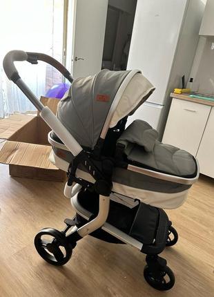 Коляска детская универсальная 3 в 1 коричневая из эко кожа детская коляска автокресло