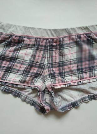 Пижамные домашние шорты шорти клетчастые серые розовые в клетку хлопковые1 фото