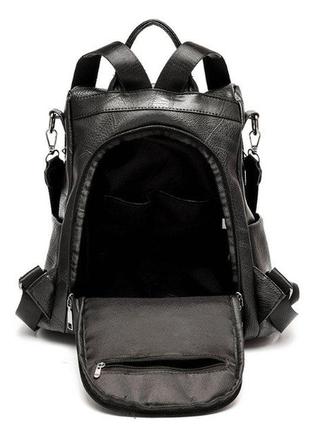 Женский кожаный черный городской рюкзак ранець портфель сумка рюкзак-сумка 2в16 фото