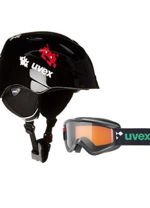 Комплект шолом гірськолижний дитячий + маска uvex airwing ii set (48-52) для дитини 3-4 роки black1 фото