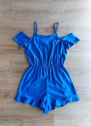 Яркий летний синий комбинезон с шортами new look, ромпер с красивыми плечами, p. 1521 фото
