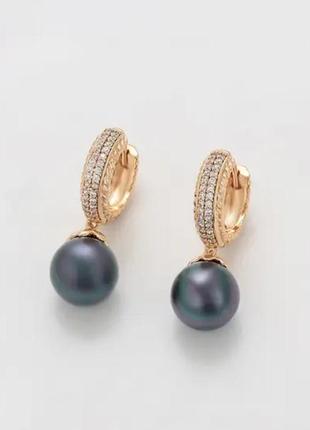 Сережки із перлами фірма xuping (медичне золото)1 фото