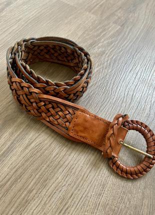 Шкіряний ремінь жіночий плетений італія genuine leather9 фото