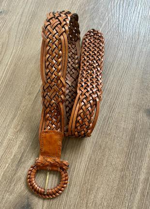 Шкіряний ремінь жіночий плетений італія genuine leather3 фото