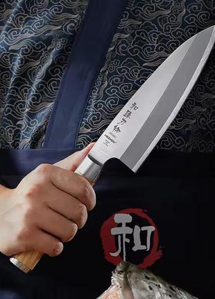 Кухонный нож деба для разделки мяса и рыбы из нержавеющей стали olive wood hezhen4 фото
