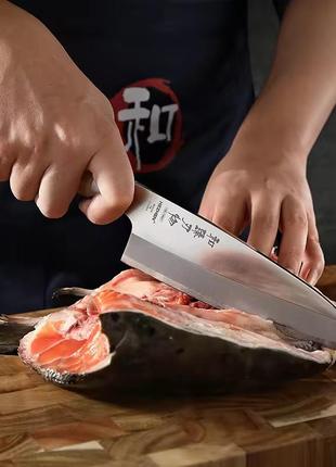 Кухонный нож деба для разделки мяса и рыбы из нержавеющей стали olive wood hezhen5 фото