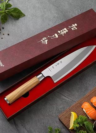 Кухонный нож деба для разделки мяса и рыбы из нержавеющей стали olive wood hezhen1 фото