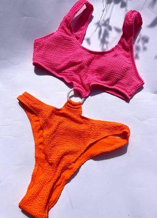 Суцільний купальник рожевий помаранчевий з кільцем