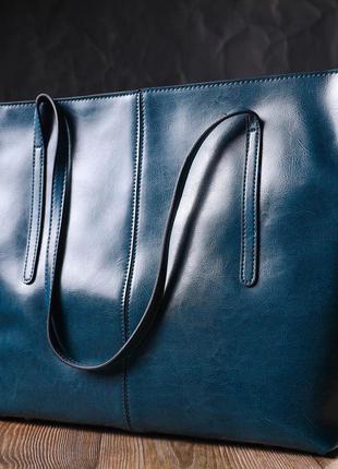 Красивая сумка шоппер из натуральной кожи 22075 vintage бирюзовая7 фото