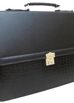 Діловий портфель зі штучної шкіри 40х28х6-12 см portfolio чорний (2000002819615)