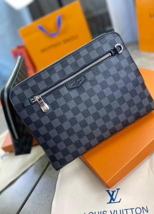 Клатч серый louis vuitton kasai damier graphite c770