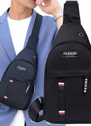Тканевая мужская сумка, слинг fashion instinct черная3 фото