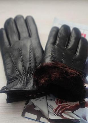 Чоловічі шкіряні рукавички зимові, підкладка хутро