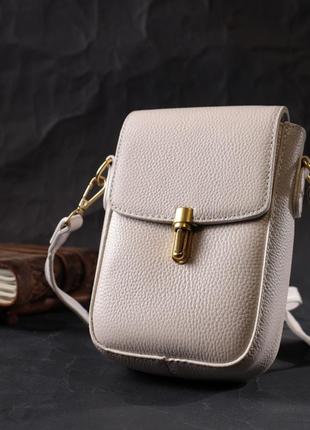 Кожаная женская сумка вертикального формата с клапаном vintage 22309 белая7 фото