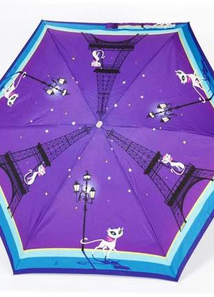 Зонт zest женский механика 5 сложений, цветной плоский. расцветка коты в париже