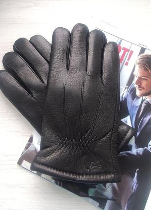 Кожаные зимние мужские перчатки из оленьей кожи, подкладка мех, румыния5 фото